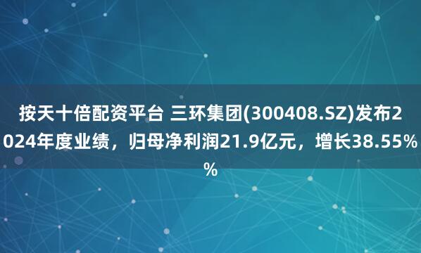 按天十倍配资平台 三环集团(300408.SZ)发布2024年度业绩，归母净利润21.9亿元，增长38.55%