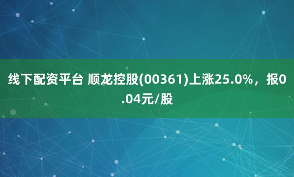 线下配资平台 顺龙控股(00361)上涨25.0%，报0.04元/股
