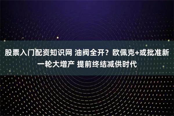 股票入门配资知识网 油阀全开？欧佩克+或批准新一轮大增产 提前终结减供时代